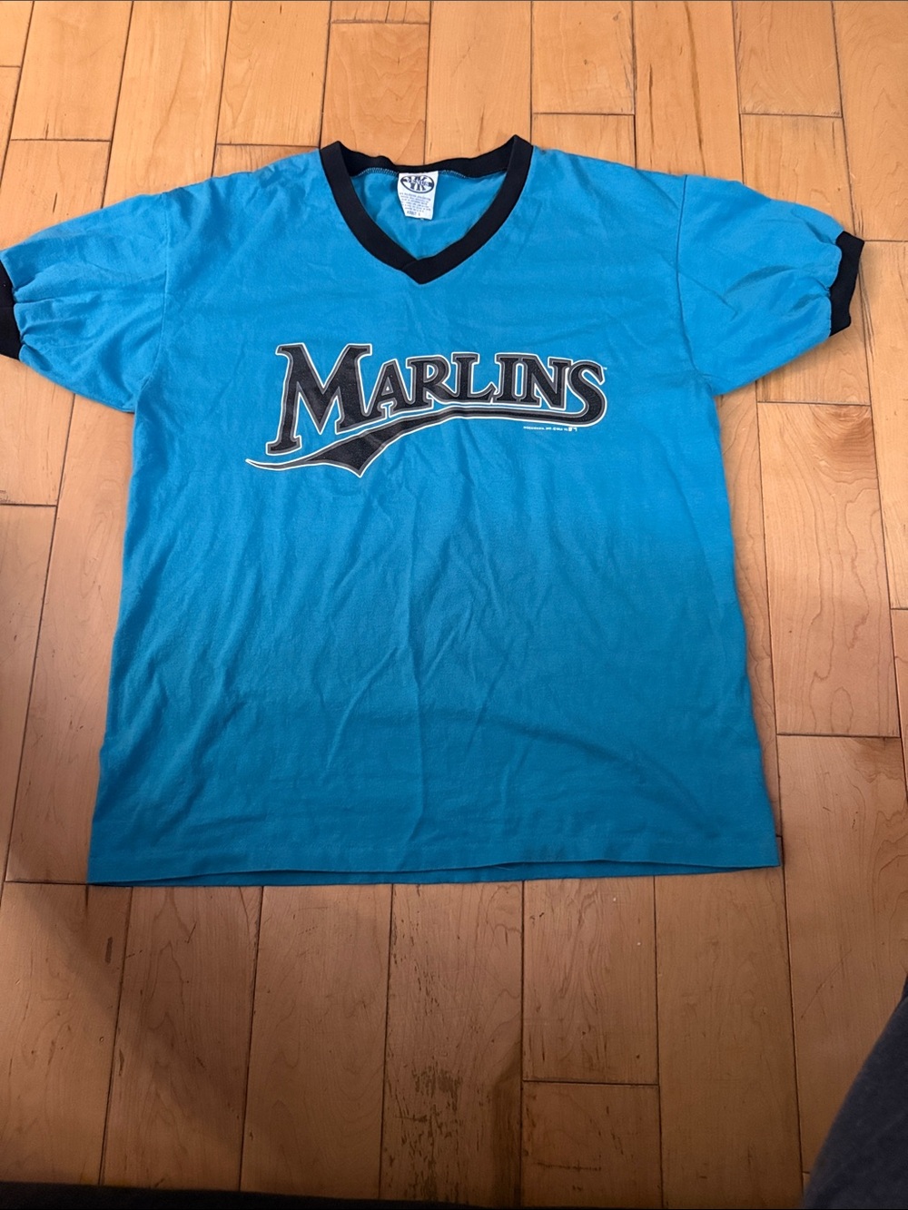 VENUS Teal Short Sleeve 'Marlins' V-Neck Shirt with Black Trim